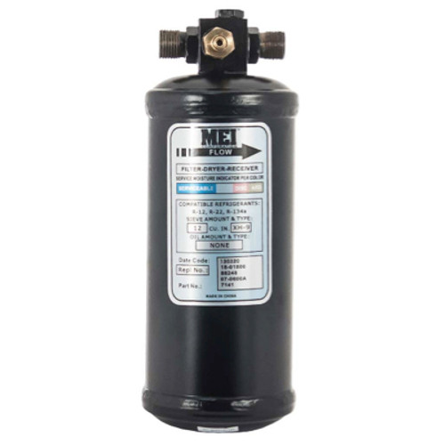 MEI Steel Receiver Drier 3 in. Diameter x 8.25 in. Length with 3/8 in. No. 6 MIO Inlet/Outlet - Side Glass - 7141