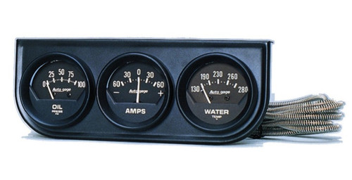 Autometer Autogage Water Temperature, Ammeter, Oil Pressure Black Console Gauge Kit with 2 1/16 in. Diameter - 2347