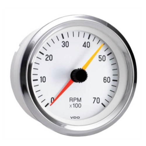 VDO Cockpit White Chrome Tachometer 7000 RPM 3 3/8 in. - 333-244