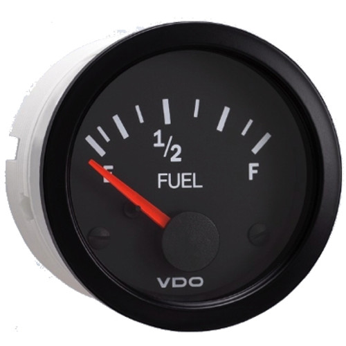 VDO Vision Black Electric Fuel Gauge 12V Use with 0-90 Ohm Sender or Dual Station with 10-180 Ohm Sender - Bulk Pkg - 301-106B