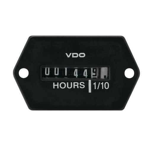 VDO 1.4 in. x 0.9 in. 2-Hole Flange Non Illuminated 10K Hours Hourmeter 115V with .250 in. Spade Connection - 331-544