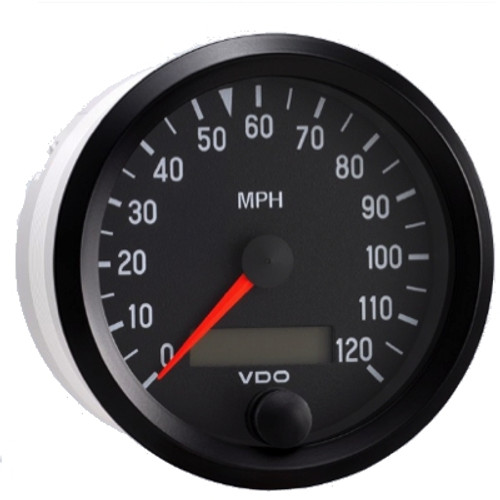 VDO 3-1/8 in. Cockpit 120MPH Electronic Programmable Speedometer 12-24V with Autocalibration and Resettable LCD Tripodometer - Bulk Pkg - 437-050B