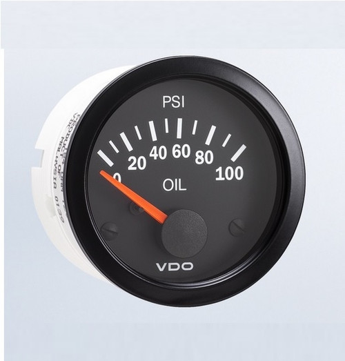 VDO Vision Black 100 PSI Oil Pressure Gauge 12V Use with US Sender - Bulk Pkg - 350-107B