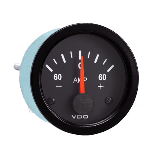 VDO 2-1/16 in. Vision Black 60A Electric Ammeter 12V Does Not Require External Shunt - Bulk Pkg - 190-104B