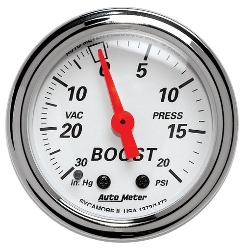 Autometer Arctic White 2-1/16 in. Boost/Vacuum Gauge with 30 in. HG/ 20 PSI Range - 1372