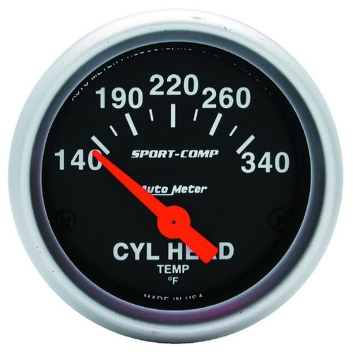 Autometer Sport-Comp 2-1/16 in. Cylinder Head Temperature Gauge with 140-340 Degrees F Range - 3336