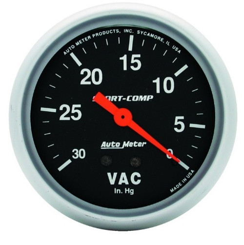 Autometer Sport-Comp 2-5/8 in. Vacuum Gauge with 0-30 in. HG - 3484