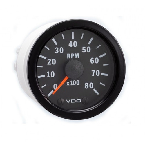 VDO 2-1/16 in. Vision Black 8,000 RPM Tachometer 12V - Bulk Pkg - 333-159B