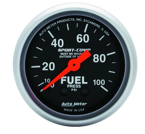 Autometer Sport-Comp 2-1/16 in. Fuel Pressure Gauge with 0-100 PSI - 3312