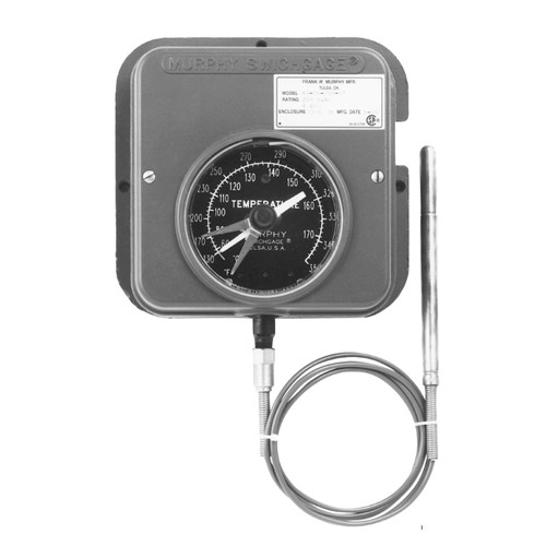 Murphy 4-1/2 in. Surface Mount Mechanical Temperature Swichgage 130-350F with Copper Bulb and 20 ft. PVC-Armored Copper Capillary - SPLC-350P20