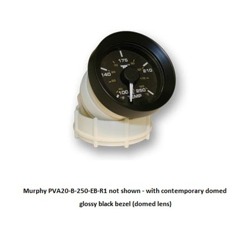 Murphy 250F/120C Powerview Analog Coolant Temperature Gage 2 in. with Contemporary Domed Glossy Black Bezel - Domed Lens - PVA20-B-250-EB-R1