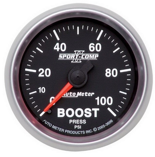 Autometer Sport-Comp II 2-1/16 in. Boost Pressure Gauge 0-100 PSI - 3606