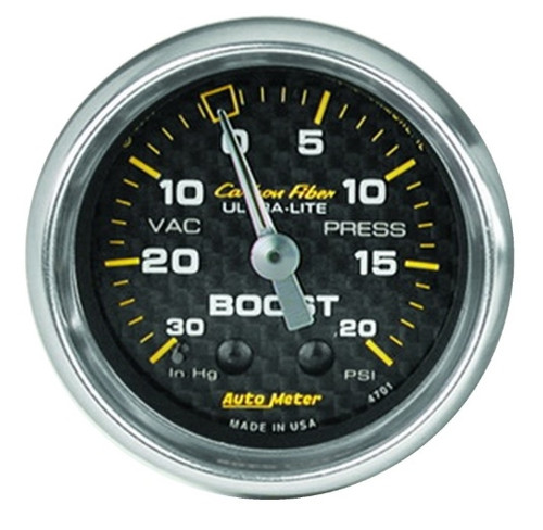 Autometer Mechanical Carbon Fiber 2-1/16 in. Boost/Vacuum Gauge 30 in. HG/20 PSI - 4701