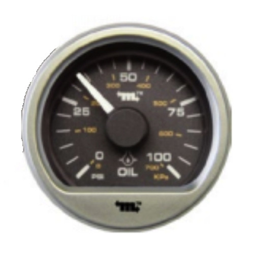 Murphy PowerView Analog 100 PSI Engine Oil Pressure Gage 2 in. with A20 Brushed Silver Bezel - Flat Lens - PVA20-A-100-A