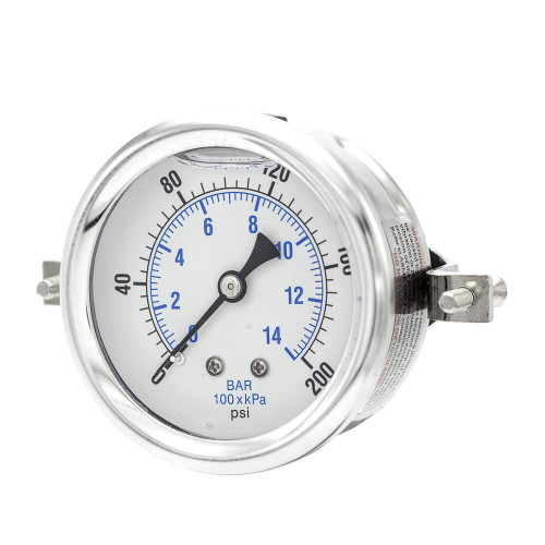 PIC 0-200 PSI Glycerine Filled Pressure Gauge 2.5 in. with Stainless Steel Case and 1/4 in. NPT Male - 203L-254G