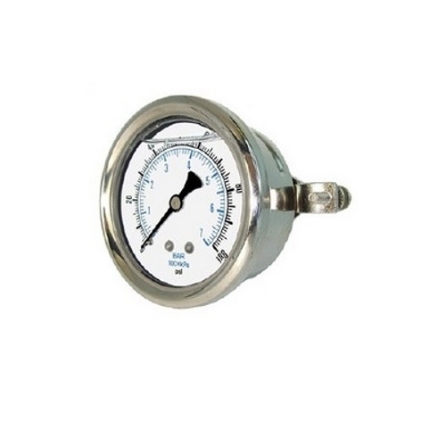 PIC 0-1000 PSI Glycerine Filled Pressure Gauge 2 in. with Stainless Steel Case and 1/4 in. NPT Male - 203L-204M