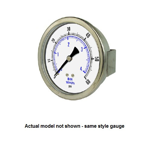 PIC 0-5000 PSI Dry Fillable Pressure Gauge 2 in. with Stainless Steel Case and 1/4 in. NPT Male - 203D-204R