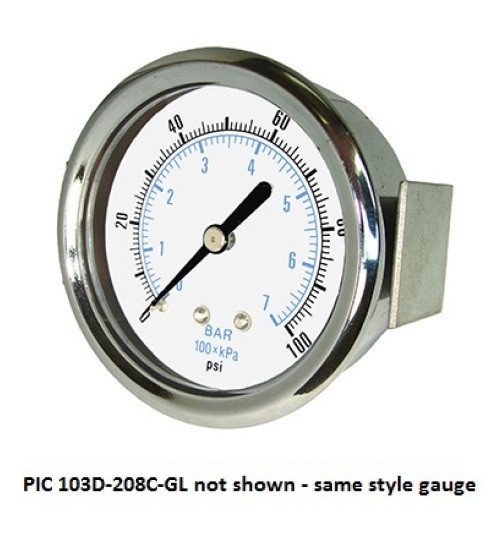 PIC 0-30 PSI Dry Utility Pressure Gauge 2 in. with Chrome Plated Steel Case and Glass Lens - 103D-208C-GL