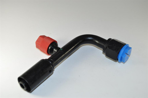 Red Dot 90 Deg. Female O-Ring Steel Fitting No. 8 x Hose No. 8 Reduced Bead Lock with R134a Charge Port - 70R9998S / RD-5-8908-0P