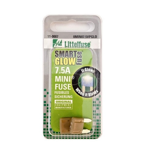 Littelfuse MINI Smart Glow Blade Fuse 7.5A 32VDC in Brown - Carded - 0MIN07.5VPGLO
