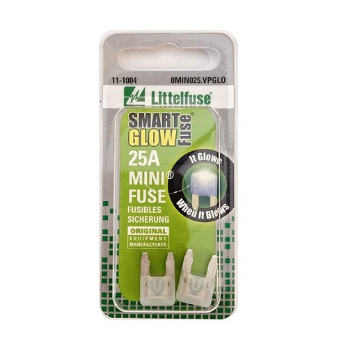 Littelfuse MINI Smart Glow Blade Fuse 25A 32VDC in Clear - Carded - 0MIN025.VPGLO