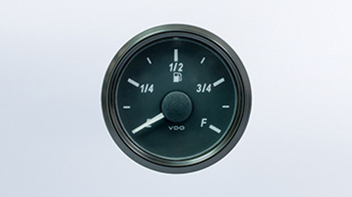 VDO SingleViu Fuel Gauge 52mm. E-F scale. 240-33 ohm sender required. Retail pack with harness