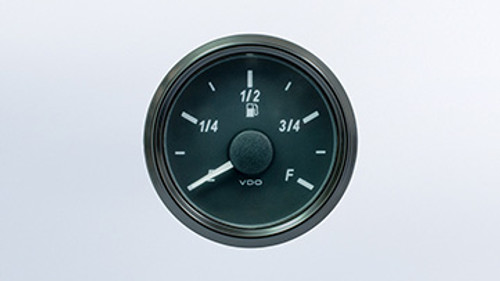 VDO SingleViu Fuel Gauge 52mm E-F scale. 90-5 ohm sender required (tube type). Retail pack with harness