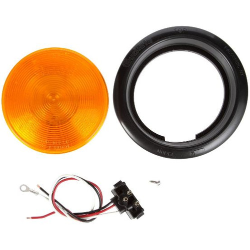 Truck-Lite 40002Y 40 Series 1 Bulb Yellow Round Incandescent Front/Park/Turn Light Kit 12V with Black PVC Grommet Mount