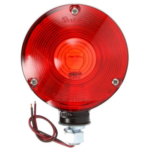 Signal-Stat 1 Bulb Dual Face 2 Wire Red/Yellow Round Incandescent Pedestal Light 12V with 1 Stud Mount and Stripped End - 2803 by Truck-Lite