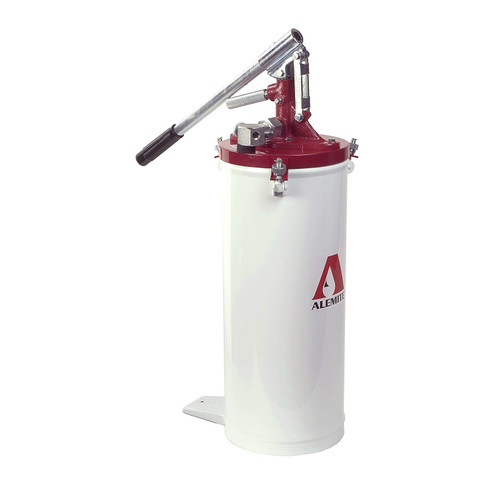 Alemite High-Pressure Manual Bucket Pump 15,000 PSI with Container and 1/4 in. NPTF Female Outlet - 6713-4