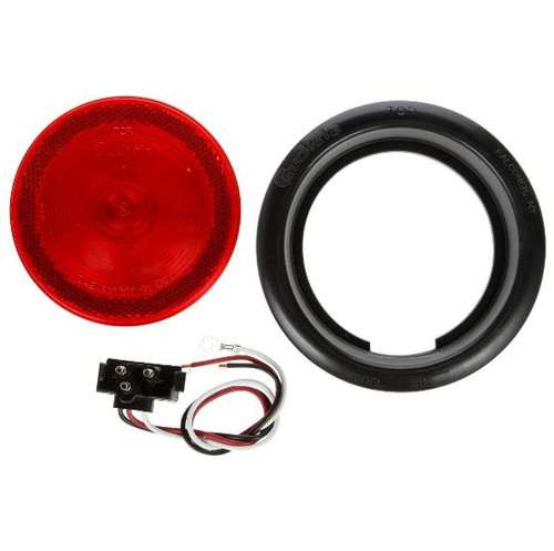 Truck-Lite 40 Series Reflectorized 1 Bulb Red Round Incandescent Stop/Turn/Tail Light Kit 12V with Black Grommet Mount - 40015R