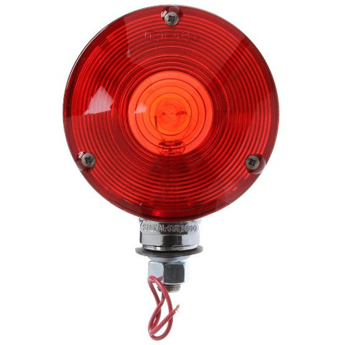 Signal-Stat 1 Bulb Dual Face 1 Wire Red/Yellow Round Incandescent Pedestal Light 12V with 1 Stud Mount and Stripped End - 3802 by Truck-Lite