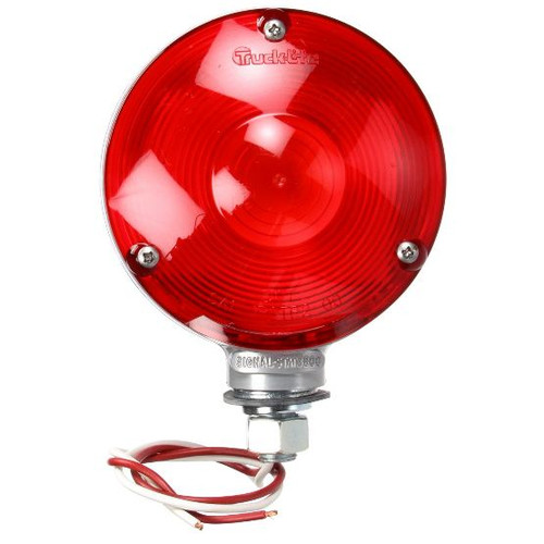 Signal-Stat 1 Bulb, Dual Face, 2 Wire Red Round Incandescent Pedestal Light 12V with 1 Stud Mount - 3805Y115 by Truck-Lite 
