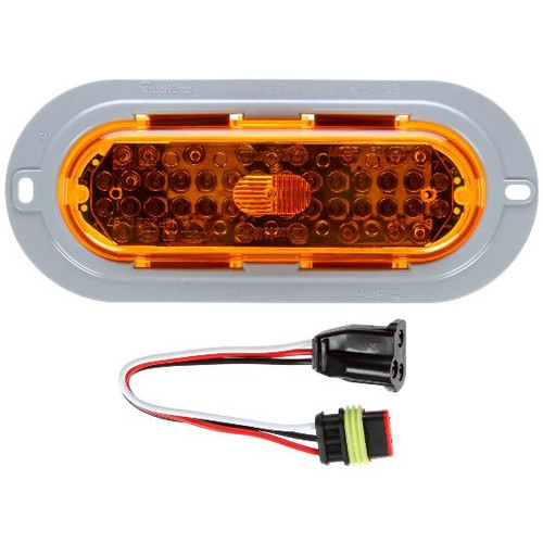 Truck-Lite 60 Series 44 Diode Yellow Oval LED Front/Park/Turn Light Kit 12V with Gray ABS Flange Mount - 60096Y