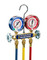 Yellow Jacket Series 41 Manifold with 3-1/8 in. Fahrenheit Red/Blue Gauges PSI R22/404A/410A, 60 in. Plus II Hoses and Standard Fittings - Clamshell - 42004