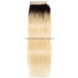4X4 Pre-plucked Top Quality Ombre 1b/613#  Straight  Closure