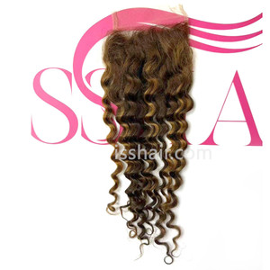 4X4 Closure Deep Wave Human Hair Highlights Colour 4&27 Only Transparent Available