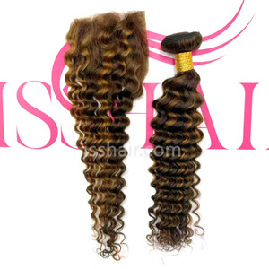 4X4 Closure Deep Wave Human Hair Highlights Colour 4&27 Only Transparent Available