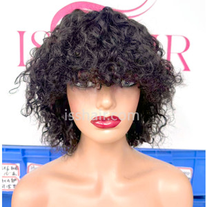 Water Wave fringe bangs short wig 1B Natural Black
