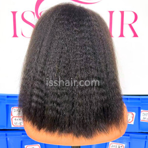 200% density 12inch Kinky Yaki Straight 13x4 bob 1B Natural Black