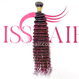 High Quality 1 Bundle Deep Curly Ombre 1b/99j Virgin Remy Human Hair Weave