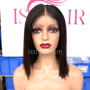 HD 5X5 220% SDD double drawn bone straight 10inch Bob Remy Virgin Human Hair wig Natural black