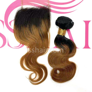 4X4 Closure Body Wave Human Hair Ombre Colour 1b/30 Only Transparent Available