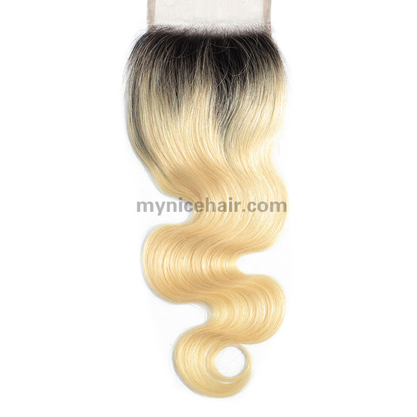 Transparent Lace 4X4 Pre-plucked Top Quality Ombre 1b/613#  Body Wave Closure