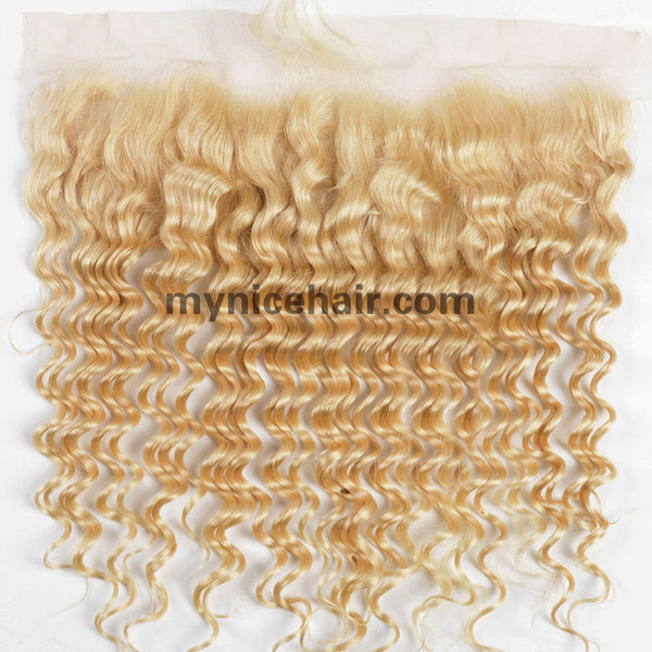 13x4 Top Best Quality Pre-plucked Blond 613# Deep Wave Frontal