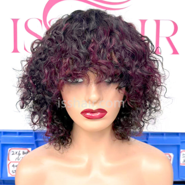 Water Wave fringe bangs short wig highlight colours 1b&99j