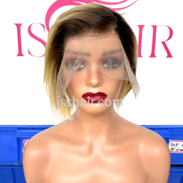 13x4 Top best quality chinese hair short pixie wig ombre 4/613  Only medium cap available.