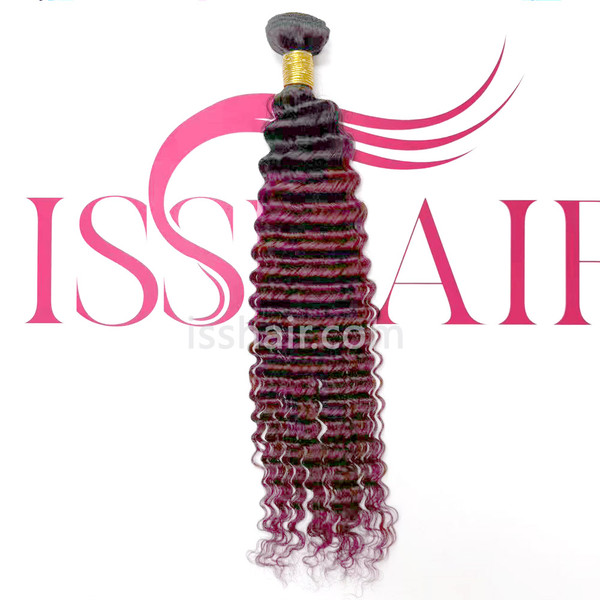 High Quality 1 Bundle Deep Curly Ombre 1b/99j Virgin Remy Human Hair Weave