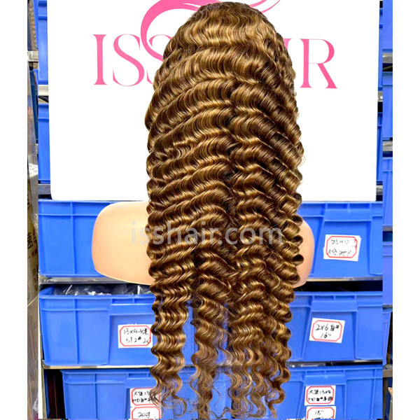 13x4 180% density deep wave highlights 4/27 Remy Virgin Human Hair wig only Medium cap available