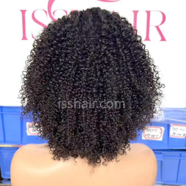 13x4 220% denstiy 12inch Kinky curly wig Remy Virgin Human hair Natural Black only medium cap available.